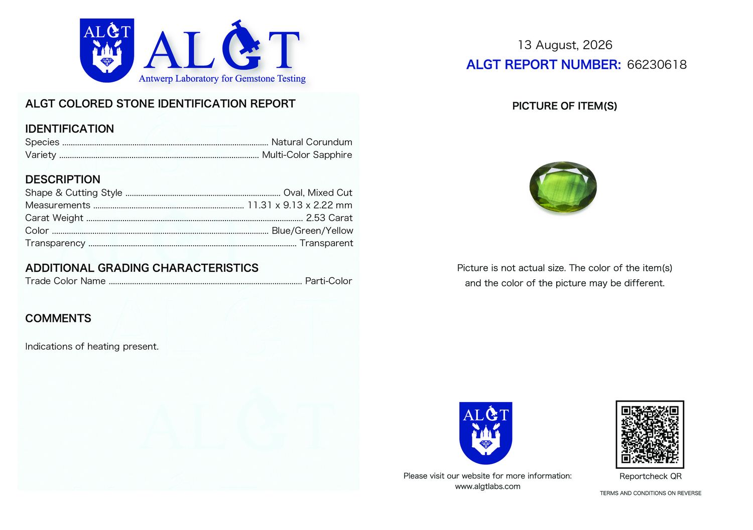 Certificate 2.53CT SAPPHIRE HEATED
