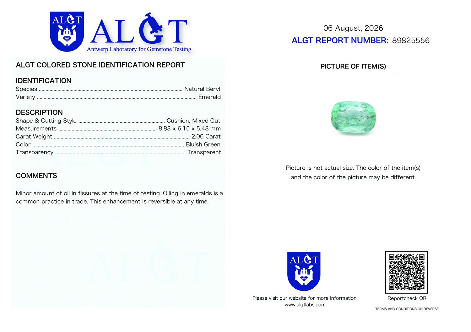 Certificate 2.06CT EMERALD